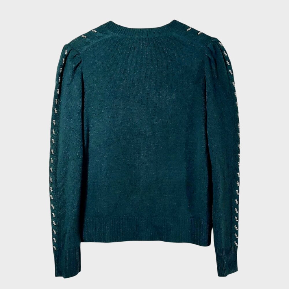 NWT Charter Club 100% Cashmere Boyfriend Cardigan Teal w Faux Pearl Accents - XL - Picture 5 of 7